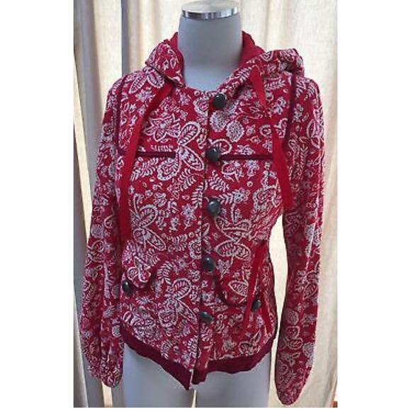 Elevenses Red Corduroy Quilted Jacket Size 4 - Picture 2 of 8